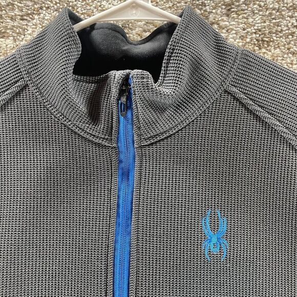 Spyder Sweater Mens 2XL XXL Gray Quarter Zip Waffle Knit Pullover Mock Neck Logo - Picture 3 of 11